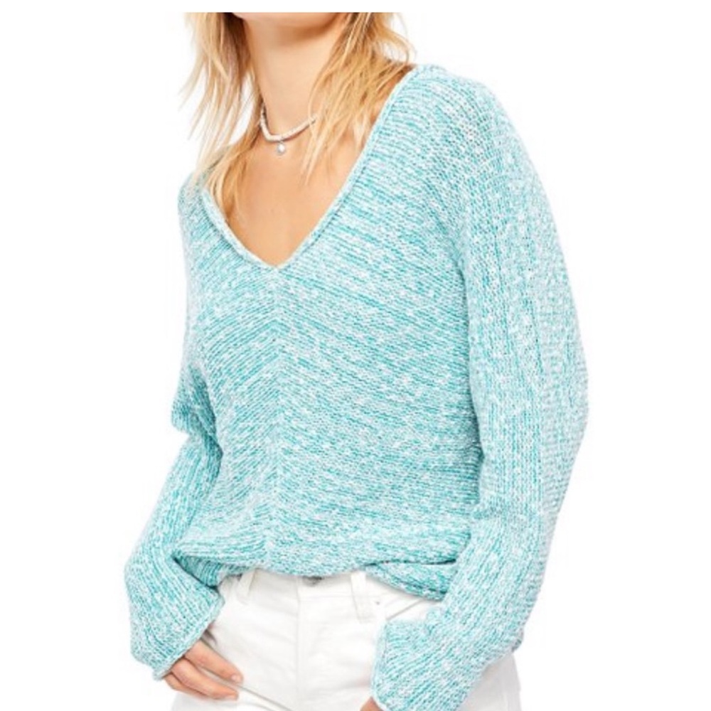 Free People Bright Lights Tunic Sweater Teal Green Turquoise